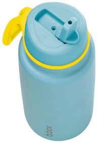 Antikorová termofľaša so slamkou 1 l - svetlomodrá/žltá