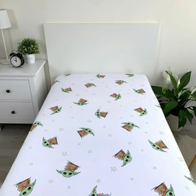 Jerry Fabrics Plátené prestieradlo s gumou Star Wars Baby Yoda, 90 x 200 cm + 25 cm