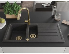 Mexen Andres, 1,5-komorový granitový drez 1000x500x200 mm a drezová batéria Elia, čierna škvrnitá, 6515-76-670101-50