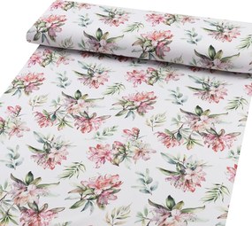 Biante Teflónový behúň na stôl TF-134 Akvarelové kvety rododendrónu na bielom 20x180 cm