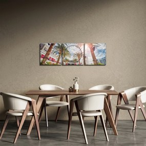 Obraz - palmy s bazénom (s hodinami) (90x30 cm)