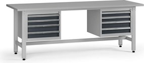 Výškovo nastaviteľný dielenský stôl G5, 2100 x 750 x 800-1000 mm, 2x kontajner, 8 zásuviek, grafit