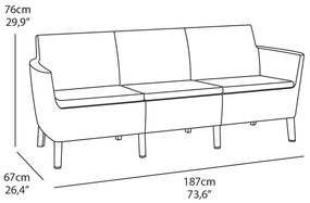 Ratanové sedenie Salemo 3 seater - grafit