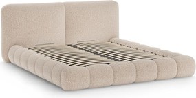 Sivobéžová čalúnená dvojlôžková posteľ s úložným priestorom s roštom 200x200 cm Solange – Micadoni