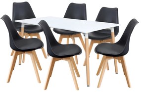 Jedálenský stôl 160x90 UNO biely + 6 stoličiek QUATRO čierne