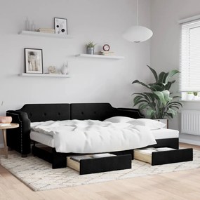 Rozkladacia denná posteľ so zásuvkami čierna 90x200 cm látka 3197672