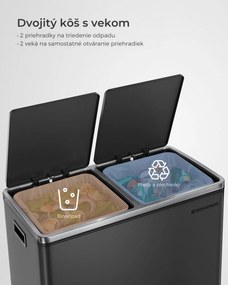 Kôš na separovanie odpadu SORT, 2x30l+vrecia na odpadky, čierna/strieborná SongmicsHome