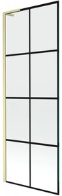 Mexen Next L, 1-krídlová vaňová zástena 70 x 150 cm, 6mm číre sklo-čierny vzor, zlatý matný profil, 895-070-000-03-77-55