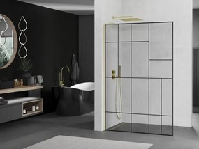 Mexen Kioto L, sprchová zástena Walk-In 100 x 200 cm, 8mm číre sklo čierny vzor, zlatý lesklý profil,800-100-103-50-78