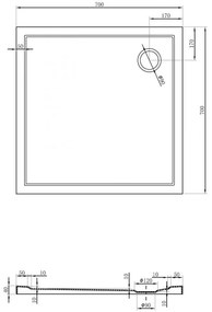 Mexen Flow Slim, štvorcová sprchová vanička 70 x 70 cm, biela lesklá, 46S107070