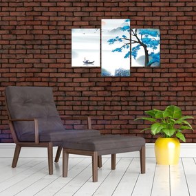 Obraz - Maľované jazero s loďkou (90x60 cm)