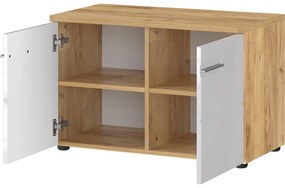 Biela prírodná skrinka na topánky v dekore duba s lavicou Aledo - Germania