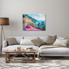Sklenený obraz - Ružová cesta na pobreží (70x50 cm)