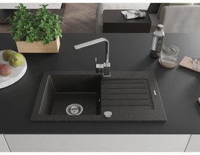 Mexen Pablo, granitový drez 752x436x161 mm, 1-komorový a chrómová batéria Rita, čierna-zlatá metalíza, 6510-75-670300-00