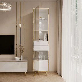 VITRÍNA NESSIE BIELY LESK + ZLATÁ NA NOŽIČKÁCH 45 x 194 cm