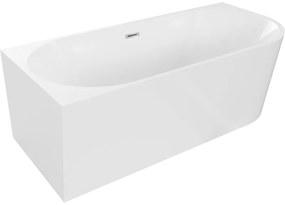 Mexen Mia, voľne stojaca rohová vaňa, lavá, 150 x 75 cm, biela, chrómový prepad, 52691507500L-01