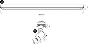 BRILAGI - Bodové svietidlo v lištovom systéme HUSKY 4xGU10/10W/230V 150 cm čierne
