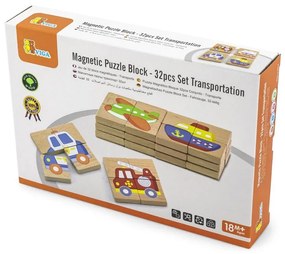 Viga Drevené magnetické puzzle Vozidlá