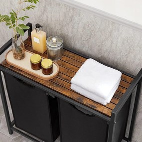 Kôš na bielizeň s 2 priehradkami, 2 x 46 L, 73 x 33 x 72 cm, rustikálny hnedý a čierny