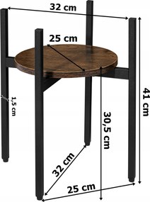 Okrúhly stojan na kvety TAYLOR ⌀ 32 cm, rustikálne hnedá/čierna