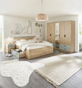 Šatníková skriňa so zrkadlom Savina 225 cm, dub artisan/šalviová