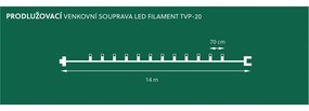 Vonkajšie osvetlenie Šiška farebná, 20 LED Filament žiarovky, predĺženie
