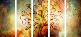 5-dielny obraz strom života s abstrakciou vesmíru - 100x50