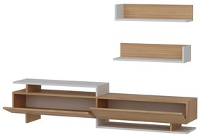 Obývacia stena Alcaraz (teak + biela). Akcia -19%. Vlastná spoľahlivá doprava až k Vám domov. 1101400