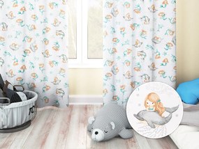 Biante Detský bavlnený záves Sandra SA-691 Modrozelené morské panny s delfínmi a veľrybami na bielom 150x220 cm
