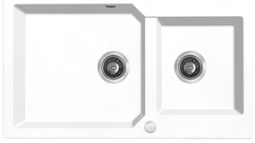 Kuchinox Milos, 2-komorový granitový drez 860x500x215 mm + sifón, biela matná, LAV-SPM_6208