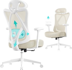SONGMICS ergonomická kancelárska stolička, výškovo nastaviteľná, bielo-béžová