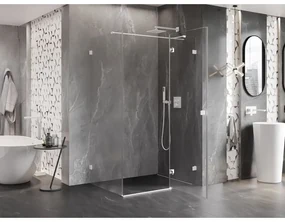 Mexen Lunar T, pravý výklopný sprchový kút 140 x 120 cm, 8mm číre sklo, biely profil, 834T-140-120-20-00-P