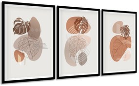 Gario Sada plagátov Jesenná monstera - 3 dielna Farba rámu: Zlatá, Veľkosť: 99 x 45 cm