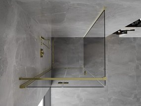 Mexen Mist-F T, 1-krídlový skladací sprchový kút ľavý 95 x 95 cm, číre sklo, zlatý lesklý profil, 8A6T-095-095-50-00-L