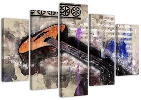 Obraz na plátně pětidílný Kytara Abstraktní barevné - 100x70 cm