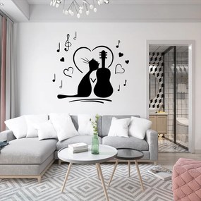 Veselá Stena Samolepka Mačička milujúca hudbu Farba: černá, Veľkosť: 80 x 76 cm