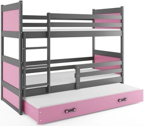 Poschodová posteľ s prístelkou RICO 3 - 200x90cm - Grafitový - Ružový