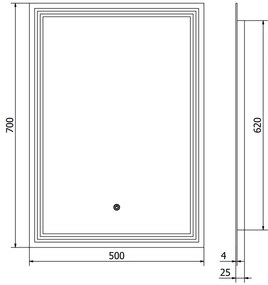 Mexen Taco, LED kúpeľňové zrkadlo s podsvietením 50x70 cm, 6000K, ochrana proti zahmlievaniu, 9805-050-070-611-00