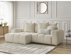 Béžová rozkladacia/s úložným priestorom rohová pohovka z textílie buklé (ľavý roh/s leňoškou) Roxelane – Bobochic Paris