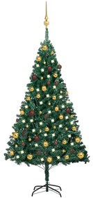 vidaXL Umelý vianočný stromček s LED a súpravou gulí zelený 150 cm PVC