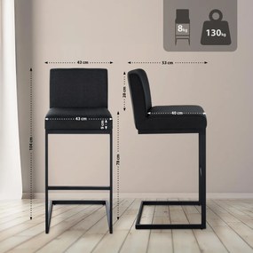 Barová stolička Hopewell B - látka, čierny rám - tmavošedá