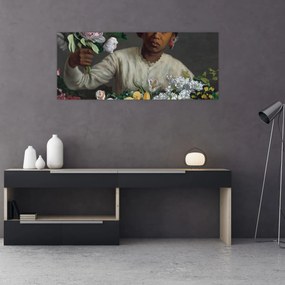 Obraz - Frédéric Bazille, Young Woman with Peonies, reprodukcia (120x50 cm)