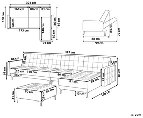 Tmavosivá čalúnená rozkladacia sedacia súprava v tvare L s taburetom ľavostranná ABERDEEN Beliani