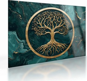 Sklenený obraz – Zlatý strom života v mramore (70x50 cm)
