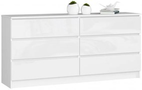 Komoda K160 6SZ CLP biela, lesk