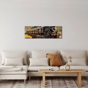 Obraz - Parná lokomotíva (s hodinami) (90x30 cm)