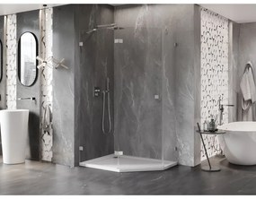 Mexen Lunar, päťuholníkový sprchový kút naklápací doľava 90 x 80 cm, 8mm číre sklo, oceľový profil, 831-090L-080P-97-00-L