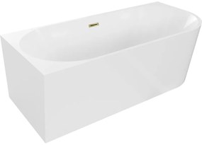 Mexen Mia, voľne stojaca rohová vaňa, lavá, 170 x 80 cm, biela, zlatý lesklý prepad, 52691708000L-50