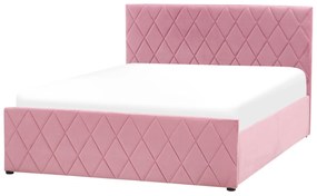 Zamatová posteľ s úložným priestorom 140 x 200 cm ružová ROCHEFORT Beliani