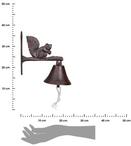 Záhradný zvonček Squirrel, 19x9,5 cm, liatina, hnedá